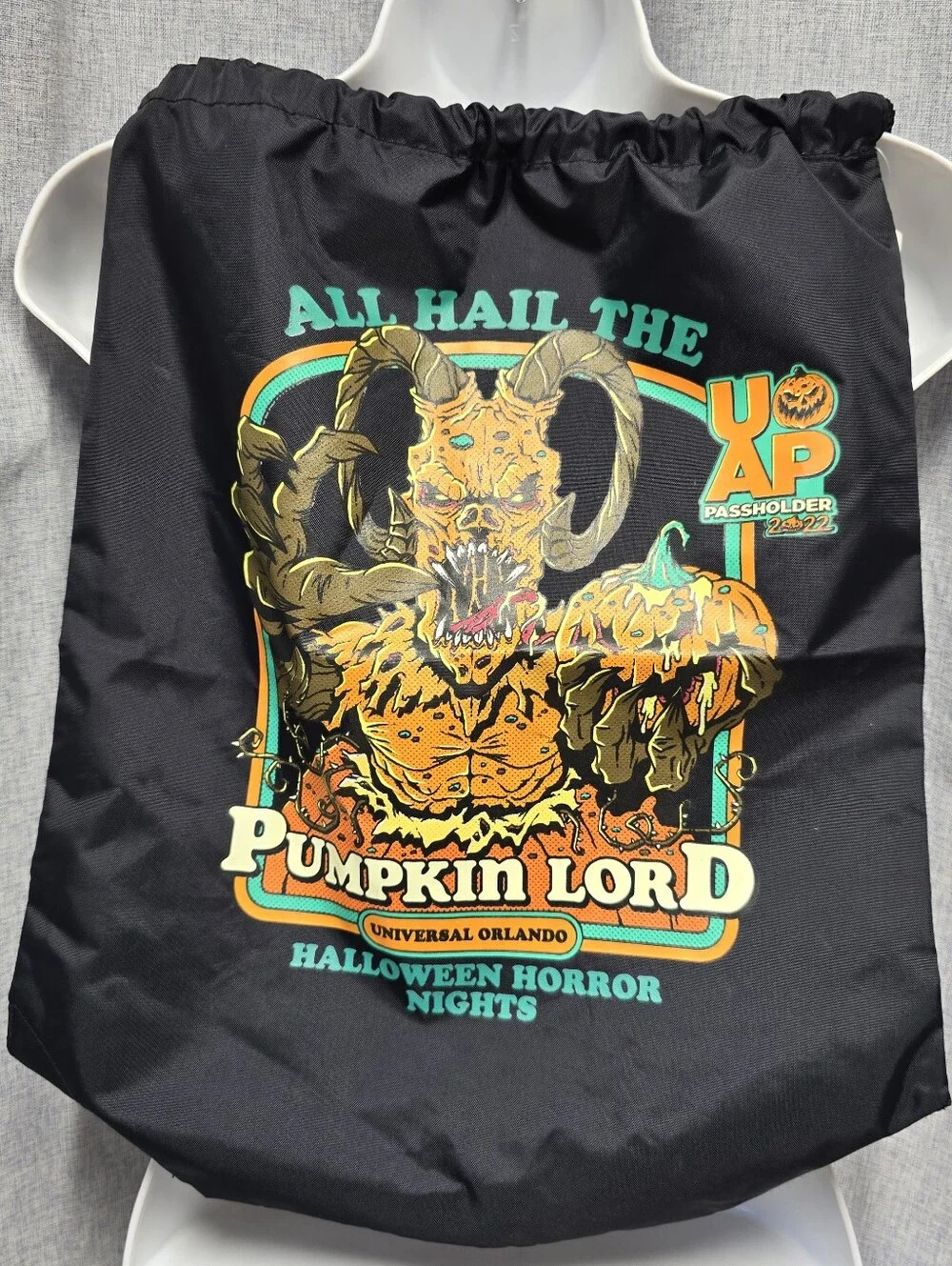 NWT 2022 Universal Orlando Resort Halloween Horror Nights Cinch Bag Pumpkin Lord